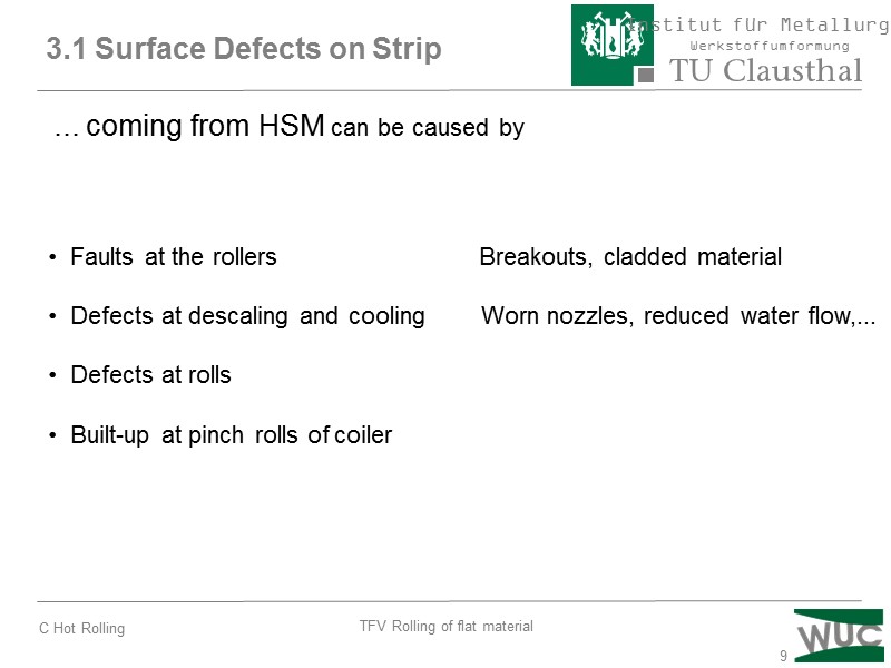 9 3.1 Surface Defects on Strip ... coming from HSM can be caused by